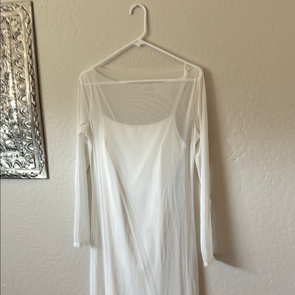 Shapewear Slimming Midi Dress and Sheer Mesh Overlay Set